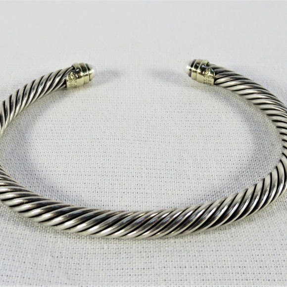 David Yurman 925/14K Cable & Pearl Bracelet Bangle - Picture 5 of 6